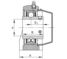 直立式軸承座單元 RASEY35-TV-VA, 塑料軸承座，內圈帶平頭螺釘的外球面球軸承，耐腐蝕設計，R密封