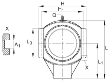 吊裝式軸承座單元 RTUEY40-TV-VA, 塑料軸承座，內(nèi)圈帶平頭螺釘?shù)耐馇蛎媲蜉S承，耐腐蝕設(shè)計(jì)，R 型密封