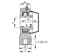 吊裝式軸承座單元 RHEY35-TV-VA, 塑料軸承座，內(nèi)圈帶平頭螺釘?shù)耐馇蛎媲蜉S承，耐腐蝕設(shè)計(jì)，R 型密封
