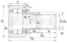 螺栓型滾輪 NUKRE35, 軸向引導(dǎo)，滿裝圓柱滾子，帶偏心擋圈，兩側(cè)迷宮密封
