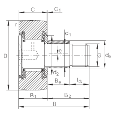 螺栓型滾輪 KRE16-PP, 軸向引導(dǎo)，帶偏心鎖圈，兩側(cè)用塑料推力平墊圈