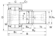 螺栓型滾輪 NUKRE47, 軸向引導，滿裝圓柱滾子，帶偏心擋圈，兩側迷宮密封
