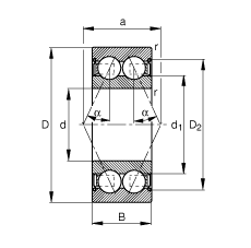 角接觸球軸承 30/8-B-2Z-TVH, 雙列，雙側(cè)間隙密封，接觸角 α = 25°