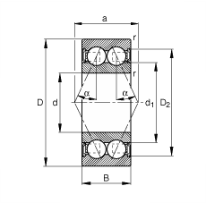 角接觸球軸承 30/8-B-2RSR-TVH, 雙列，雙側(cè)唇密封，接觸角 α = 25°