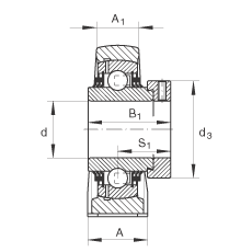 直立式軸承座單元 TASE80, 鑄鐵軸承座，帶偏心鎖圈的外球面球軸承，T 型密封