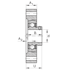 軸承座單元 FLCTEY12, 帶兩個螺栓孔的法蘭的軸承座單元，鑄鐵， 內(nèi)圈帶平頭螺釘， P 型密封，無再潤滑結(jié)構(gòu)