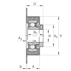 軸承座單元 RCSMF30, 帶兩個螺栓孔的法蘭的軸承座單元，鋼板，橡膠襯墊，偏心鎖圈，P型密封