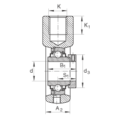 吊裝式軸承座單元 RHE40, 鑄鐵軸承座，帶偏心鎖圈的外球面球軸承，R 密封