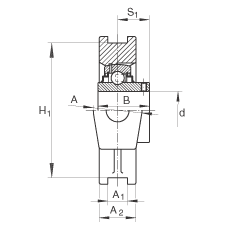 吊裝式軸承座單元 RTUEY70, 鑄鐵軸承座，內(nèi)圈帶平頭螺釘?shù)耐馇蛎媲蜉S承，R密封