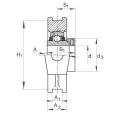 吊裝式軸承座單元 TTUE40, 鑄鐵軸承座，帶偏心鎖圈的外球面球軸承，T 型密封