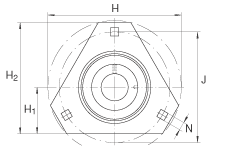 軸承座單元 RATR25, 帶三個螺栓孔的法蘭的軸承座單元，沖壓鋼板，偏心鎖圈，P型密封