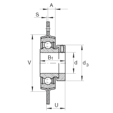 軸承座單元 RA50, 帶三個(gè)/四個(gè)螺栓孔的法蘭的軸承座單元，沖壓鋼板，偏心鎖圈，P型密封