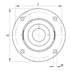 軸承座單元 RMEO100, 帶四個螺栓孔的法蘭的軸承座單元，鑄鐵，定心凸出物，偏心鎖圈，系列 63，R密封