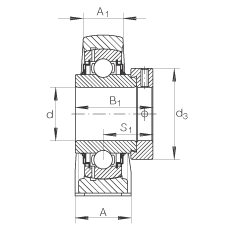 直立式軸承座單元 LASE35-N, 鑄鐵軸承座，帶偏心鎖圈的外球面球軸承，L 型密封