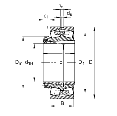 調心滾子軸承 23948-K-MB + H3948, 根據(jù) DIN 635-2 標準的主要尺寸, 帶錐孔和緊定套